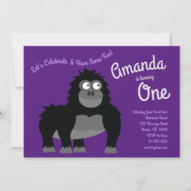 Cute Gorilla Ape Kid 1st Birthday Party Invitation (Front)