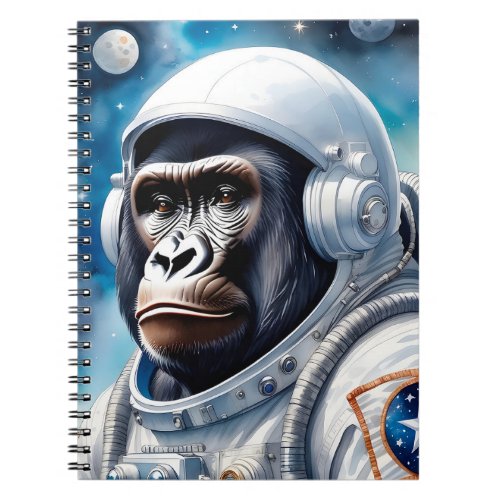 Cute Gorilla in Astronaut Suit in Outer Space Notebook