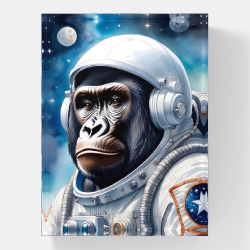 Cute Gorilla in Astronaut Suit in Outer Space Paperweight