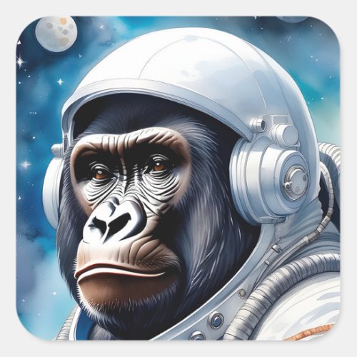 Cute Gorilla in Astronaut Suit in Outer Space Square Sticker