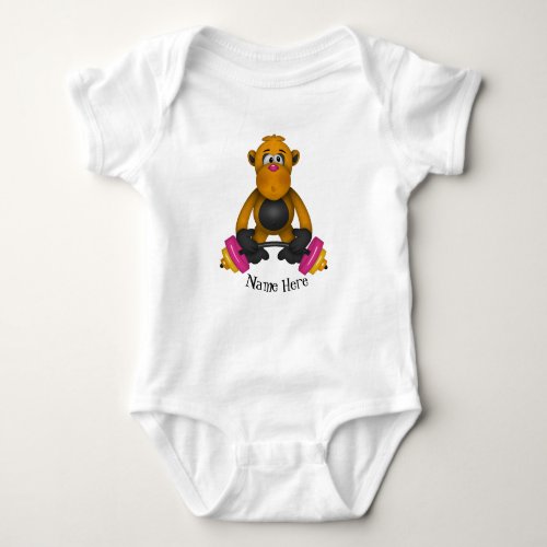 Cute Gorilla Lifting Weights Personalized Baby Bodysuit