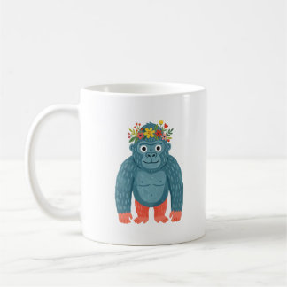 Cute Gorilla Mug in Teal Flower Crown