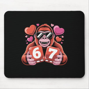 Cute Gorilla Six Seven With Hearts Romantic Design Mouse Pad