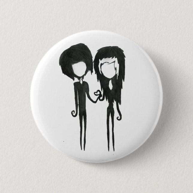 Cute Goth Boy and Girly Alternative Art Button (Front)