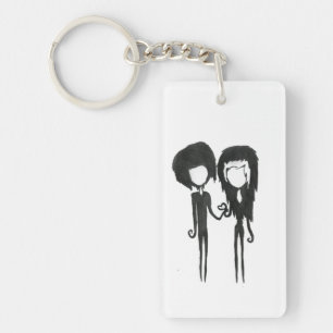 Cute Goth Girl and Boy Pencil Drawing Keychain
