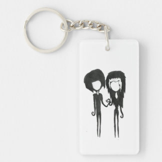 Cute Goth Girl and Boy Pencil Drawing Keychain