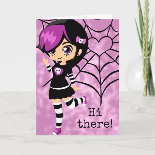 Cute Goth Girl Heart Spiderweb Valentines Day Card