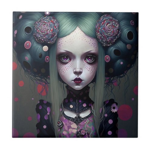 Cute Goth Girl Purple Black Fantasy Art Ceramic Tile