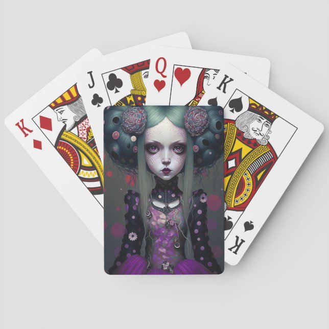 Cute Goth Girl Purple Black Fantasy Art Poker Cards (Back)