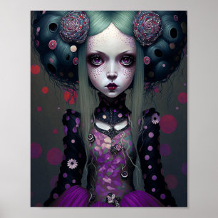 Cute Goth Girl Purple Black Fantasy Art Poster