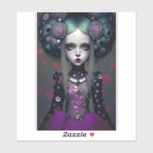 Cute Goth Girl Purple Black Fantasy Art Sticker
