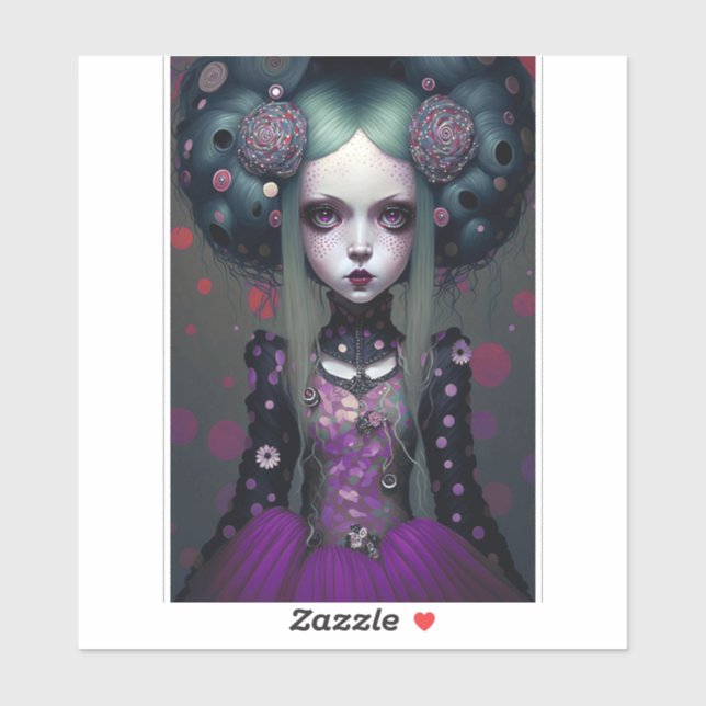 Cute Goth Girl Purple Black Fantasy Art Sticker (Sheet)