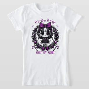 Cute Goth Girl Purple & Black Gothic Christmas T-Shirt