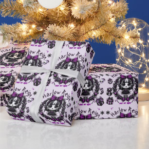 Cute Goth Girl Purple & Black Gothic Christmas Wrapping Paper
