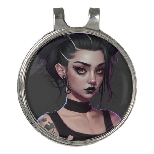 Cute Goth Girl with Buns and Tattoos Golf Hat Clip