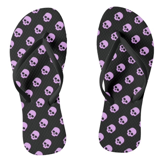 Cute Goth Pink Skulls Flip Flops (Footbed)