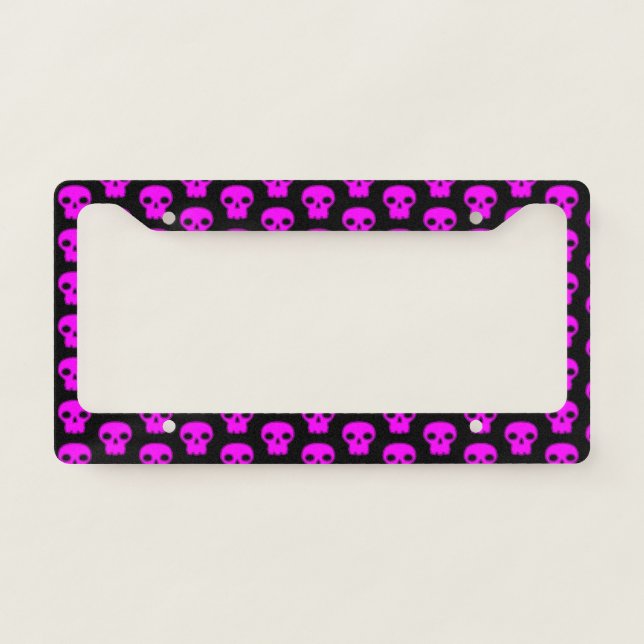 Cute Goth Pink Skulls License Plate Frame (Front)