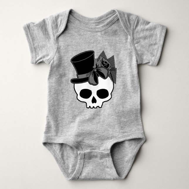 Cute Goth Skull With Top Hat Rose Bow (Front)