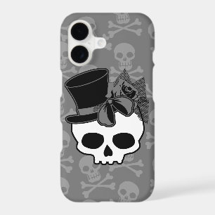 Cute Goth Skull With Top Hat Rose Bow iPhone 17 Case