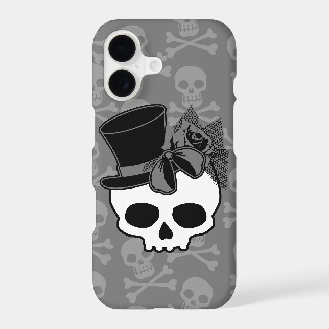 Cute Goth Skull With Top Hat Rose Bow iPhone Case (Back)