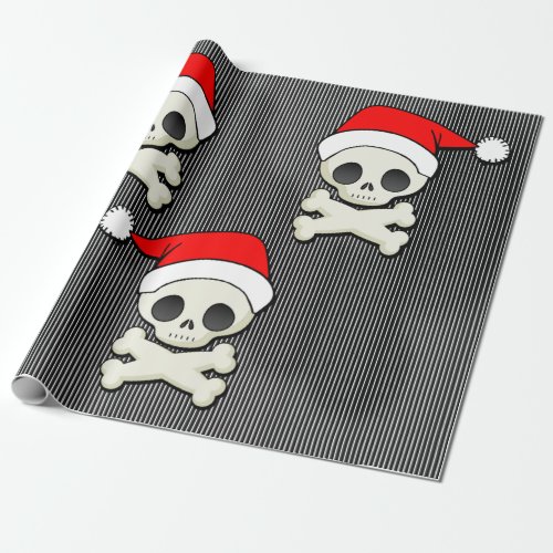 Cute Goth Skulls in Santa Hats Wrapping Paper