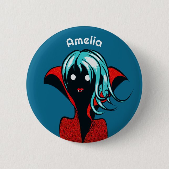 Cute Goth Vampire Girl Name Button (Front)