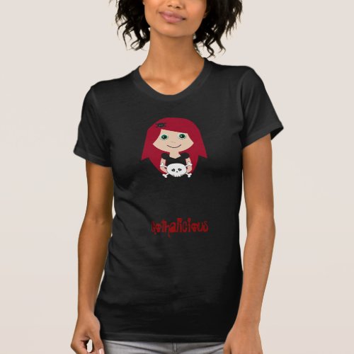 Cute Gothalicious Redhead Goth Girl With Skull T_Shirt