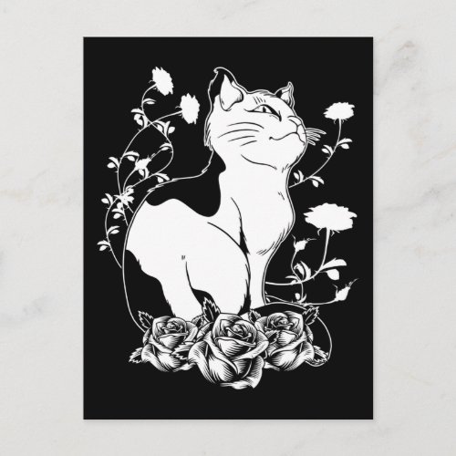 Cute Gothic Cat Roses Pastel Goth Kitten Postcard