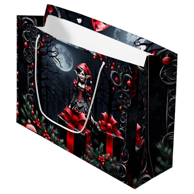 Cute Gothic Christmas Elf.  Large Gift Bag (Front Angled)