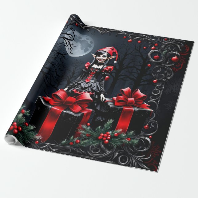 Cute Gothic Christmas Elf. Wrapping Paper (Unrolled)