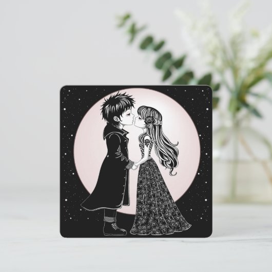 Cute Gothic Emo Kids Kiss Valentine's Day (Standing Front)