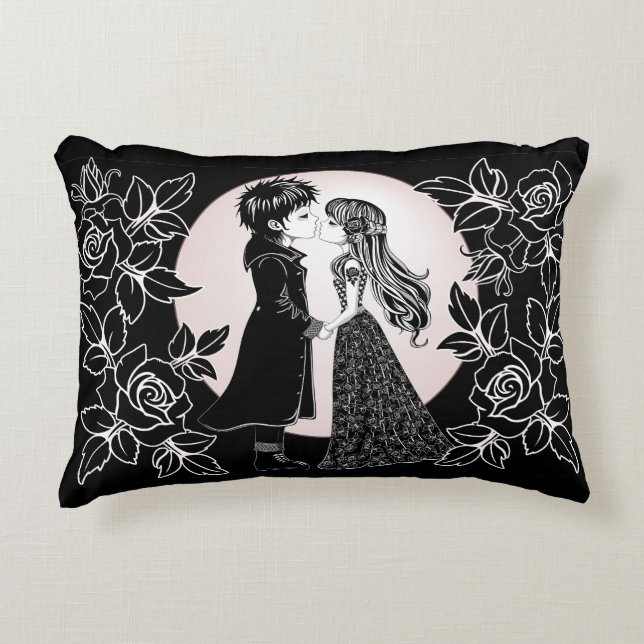 Cute Gothic Emo Kids Kiss Valentine's Day  Accent Pillow (Front)