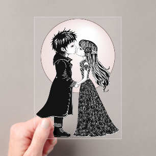 Cute Gothic Emo Kids Kiss Valentine's Day Acrylic Invitations