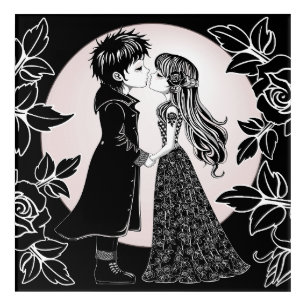 Cute Gothic Emo Kids Kiss Valentine's Day  Acrylic Print