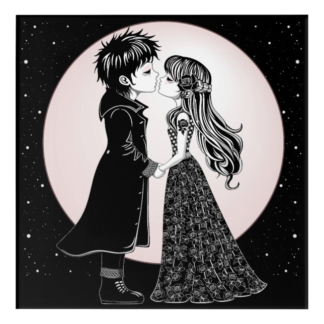 Cute Gothic Emo Kids Kiss Valentine's Day  Acrylic Print (Front)