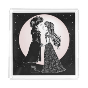 Cute Gothic Emo Kids Kiss Valentine's Day Acrylic Tray