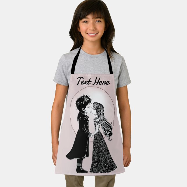 Cute Gothic Emo Kids Kiss Valentine's Day  Apron (Insitu)