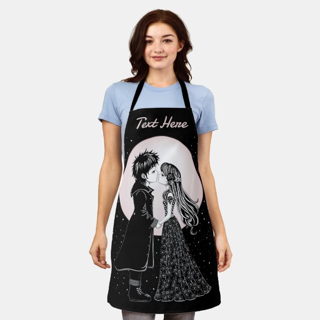 Cute Gothic Emo Kids Kiss Valentine's Day  Apron (Worn)