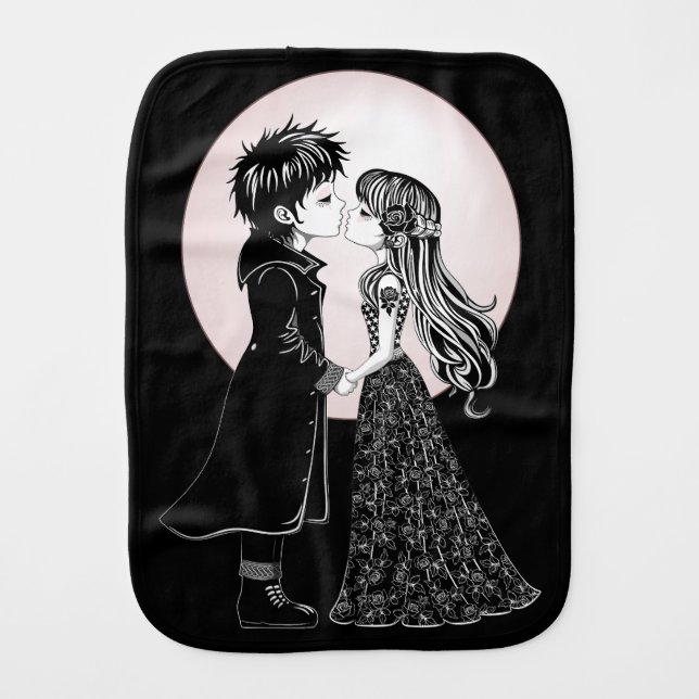 Cute Gothic Emo Kids Kiss Valentine's Day  Baby Burp Cloth (Front)