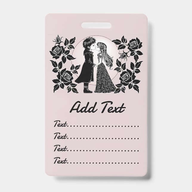 Cute Gothic Emo Kids Kiss Valentine's Day  Badge (Front)