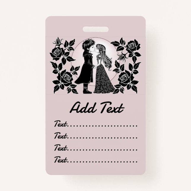 Cute Gothic Emo Kids Kiss Valentine's Day  Badge (Front)
