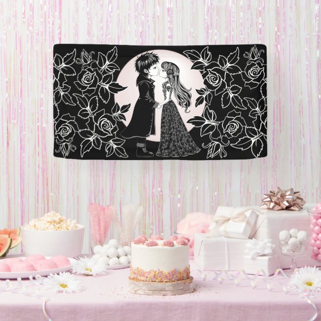 Cute Gothic Emo Kids Kiss Valentine's Day  Banner (Party)