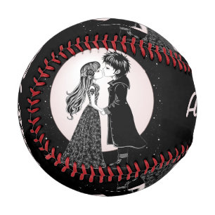 Cute Gothic Emo Kids Kiss Valentine's Day Baseball