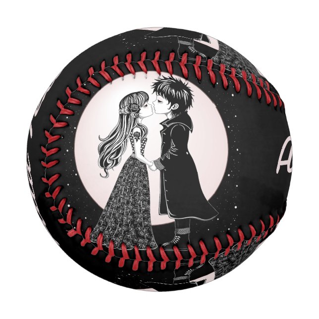 Cute Gothic Emo Kids Kiss Valentine's Day  Baseball (Front Left)