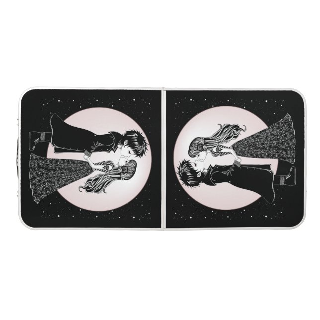 Cute Gothic Emo Kids Kiss Valentine's Day  Beer Pong Table (Top)