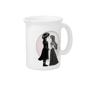 Cute Gothic Emo Kids Kiss Valentine's Day  Beverage Pitcher