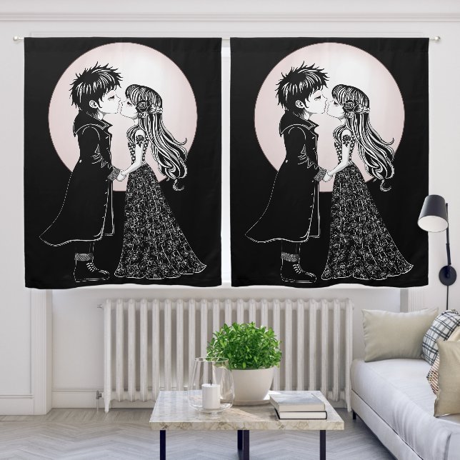 Cute Gothic Emo Kids Kiss Valentine's Day  Blackout Curtains (Living Room)