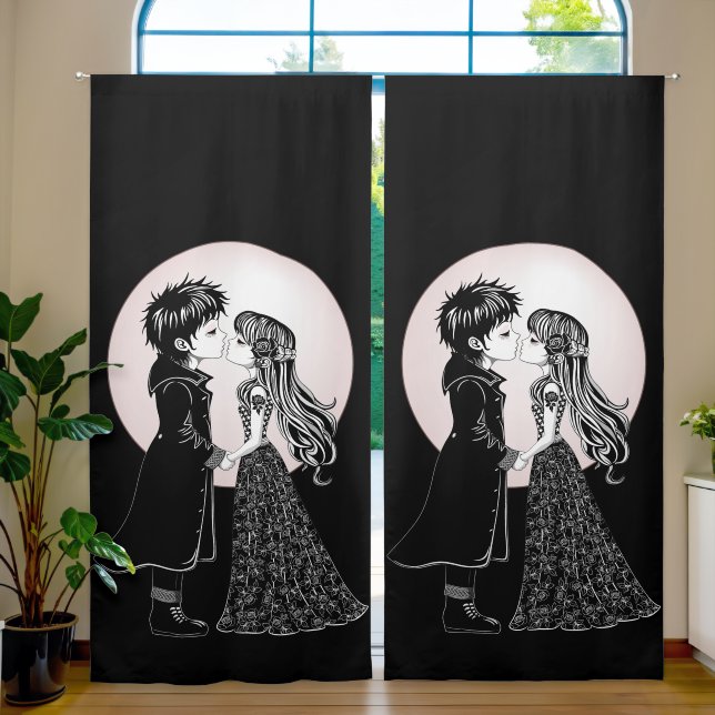 Cute Gothic Emo Kids Kiss Valentine's Day  Blackout Curtains (Living Room)