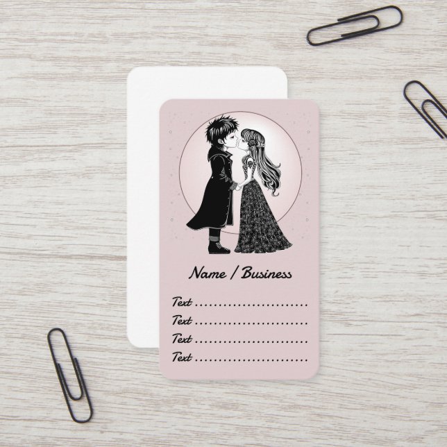 Cute Gothic Emo Kids Kiss Valentine's Day  Business Card (Front/Back In Situ)