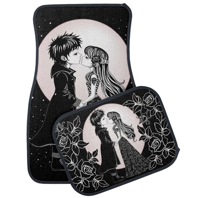 Cute Gothic Emo Kids Kiss Valentine's Day  Car Floor Mat (Set)